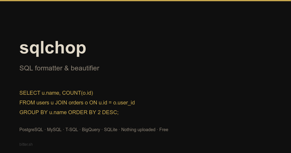 sqlchop — SQL Formatter & Beautifier Online